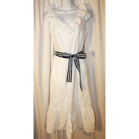 Vineyard Vines x Target WHITE XS Sleeveless Tie Waist V-Neck Dress Ruffles - Picture 4 of 6